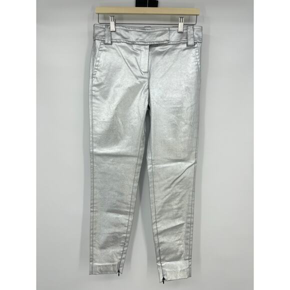 KHAITE | Dresden Silver Metallic Low Rise Skinny Stretch Twill Ankle Zip Pants 4 - Picture 3 of 16